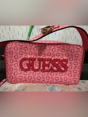 GUESS Pink Logo Tote with All-Over Monogram